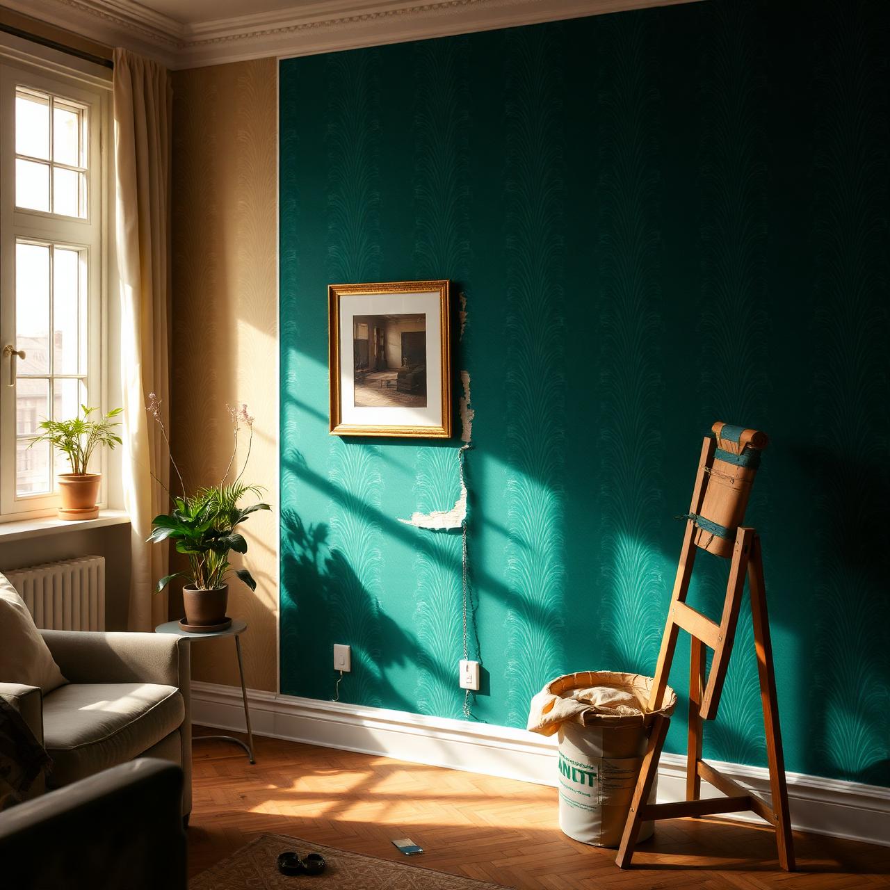 Tapezierarbeiten in einem modernen Wohnzimmer